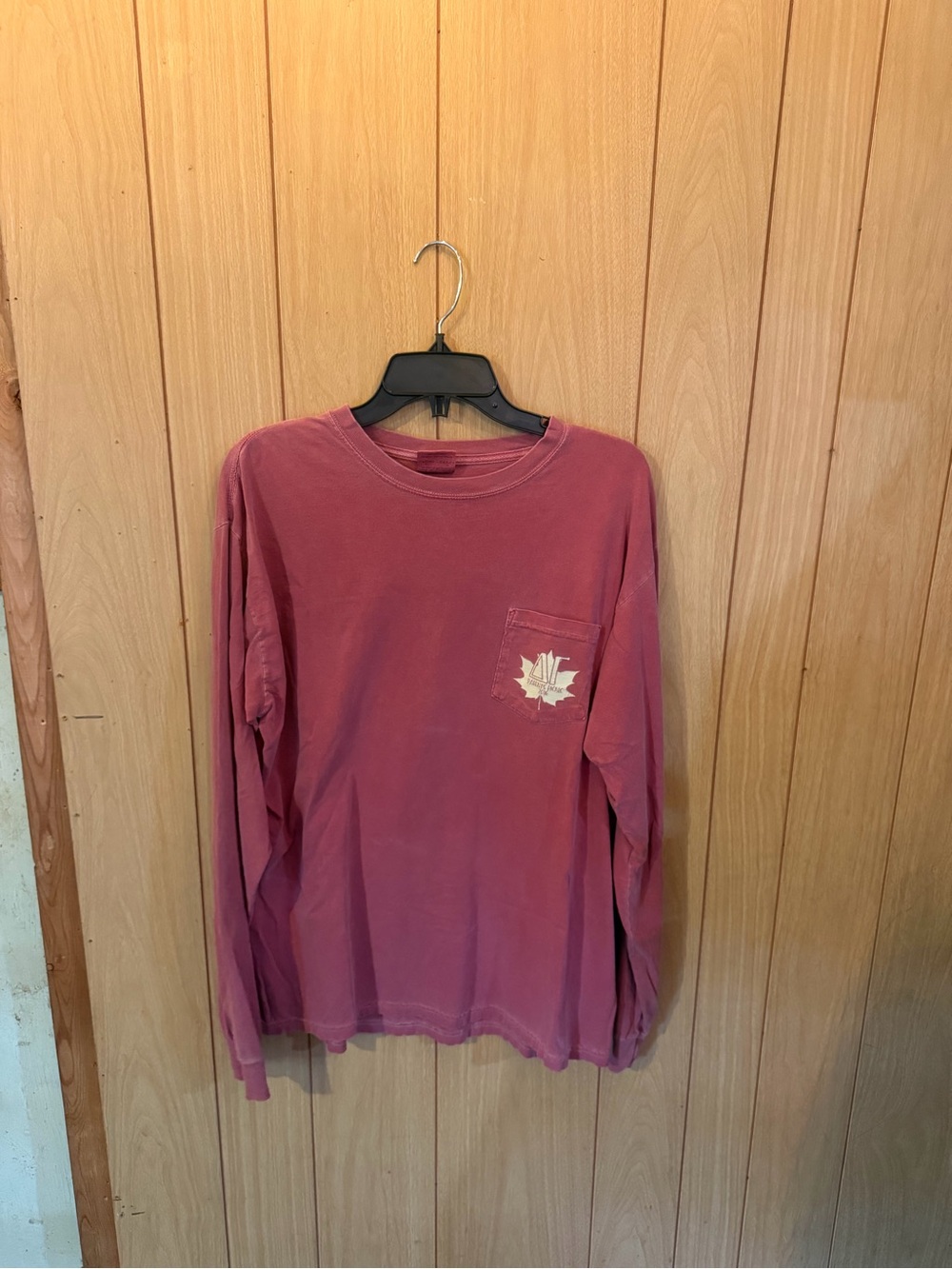 Delta Gamma Washed Rose Long Sleeve Pocket Tee with Leaf Graphic